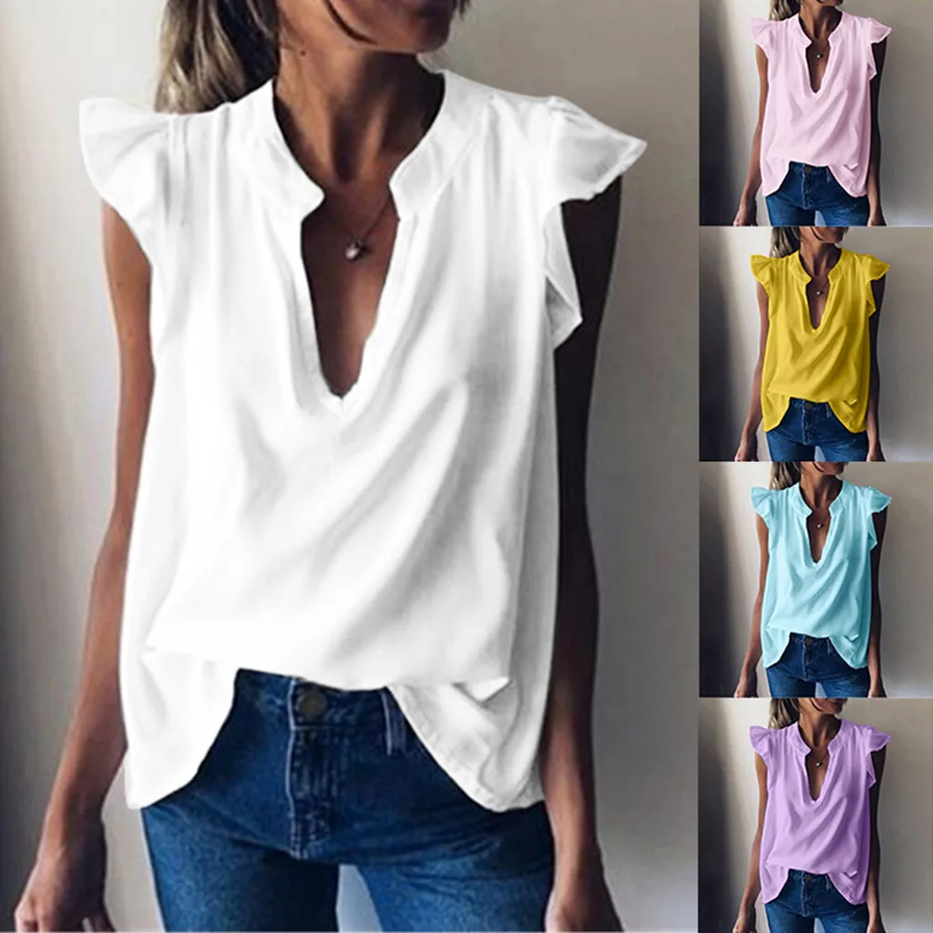 Женская блузка без рукавов с V образным вырезом|Блузки| |