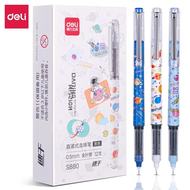 

Deli S880 Quick-drying Straight Liquid Large-capacity Ballpoint Pen 0.5mm Black Student Water-based Pen Signature Refill