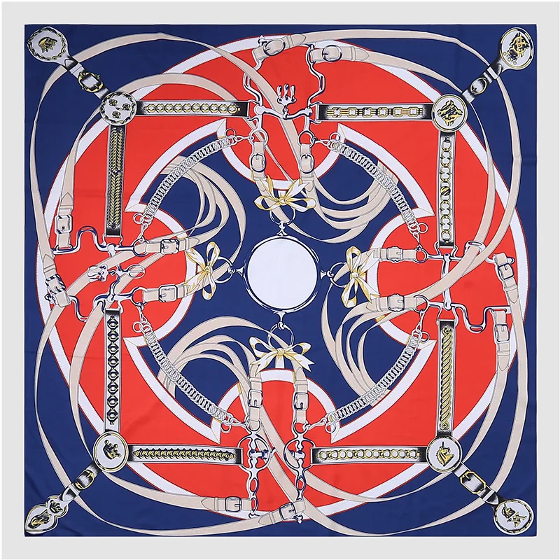 

Autumn and winter new silk scarf ladies fashion color matching belt printed twill silk 130cm decorative scarf classic shawl