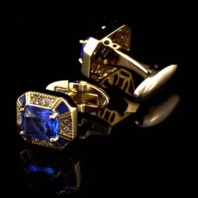 Новинка 2020 роскошные запонки для рубашки мужчин брендовые с кристаллами синие