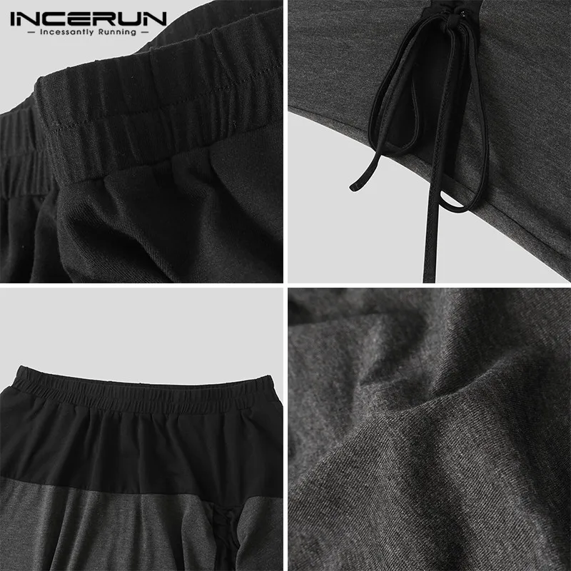 

INCERUN Men Harem Pants Joggers Streetwear Drawstring Patchwork Drop Crotch Trousers Men Elastic Waist Baggy Casual Pants S-5XL