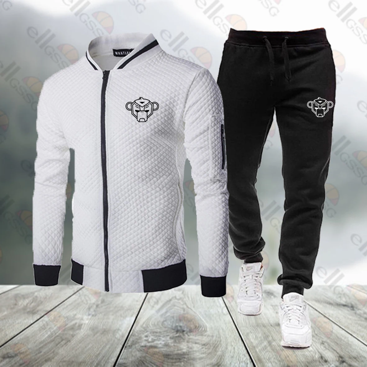 

New men's sportswear men's polyester zipper breathable sweatshirt + sweatpants sportswear men's sports fitness men's clothing