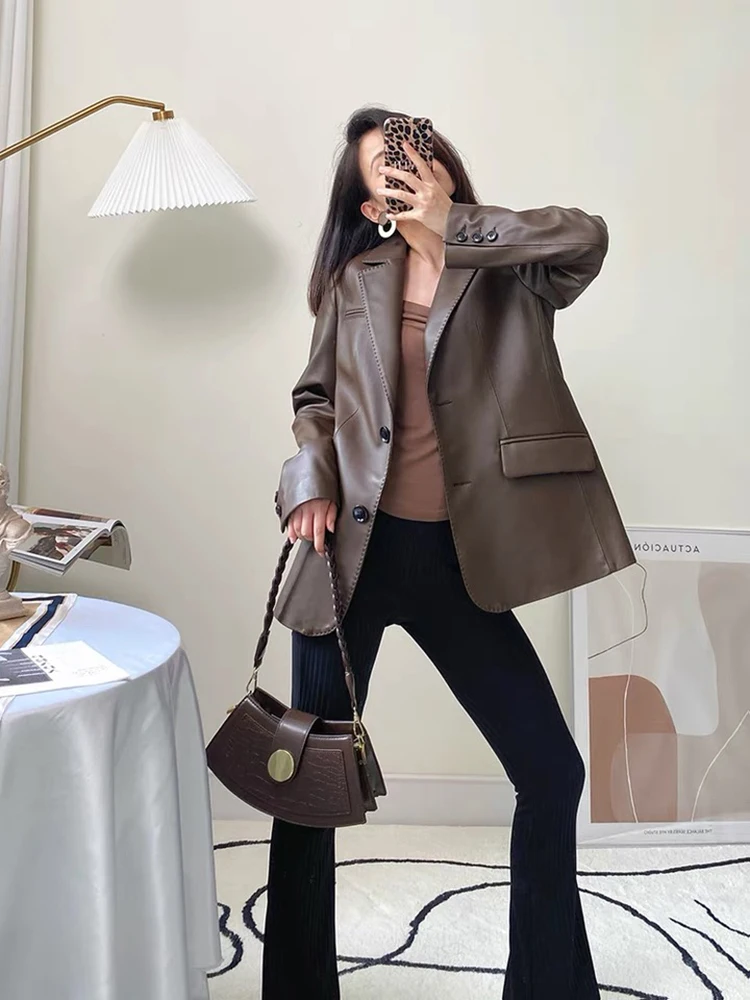 High Quality Spring Autumn Women Real Sheepskin Leather Coat Lady's Slim Genuine Leather Jacket Coat Leather Business Suit