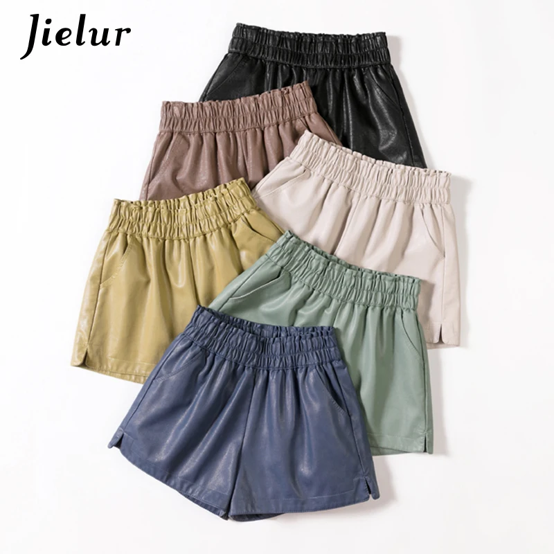 Jielur Новинка зимние блестящие шорты из искусственной кожи S-XXL женские с