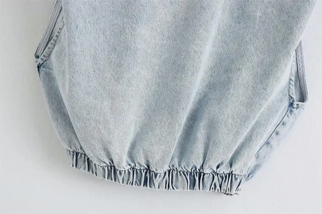 Женская Джинсовая блузка с круглым вырезом без рукавов|Блузки| |