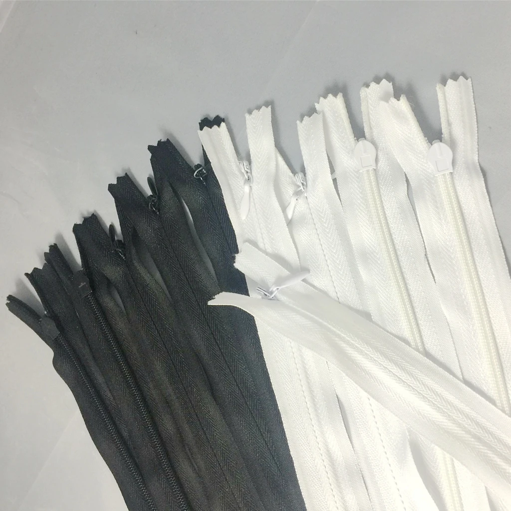 

10 Piece 40cm Invisible Nylon Closed End Zip Zipper for Sewing Tailor Dressmaking White and Black, Durable Flexible