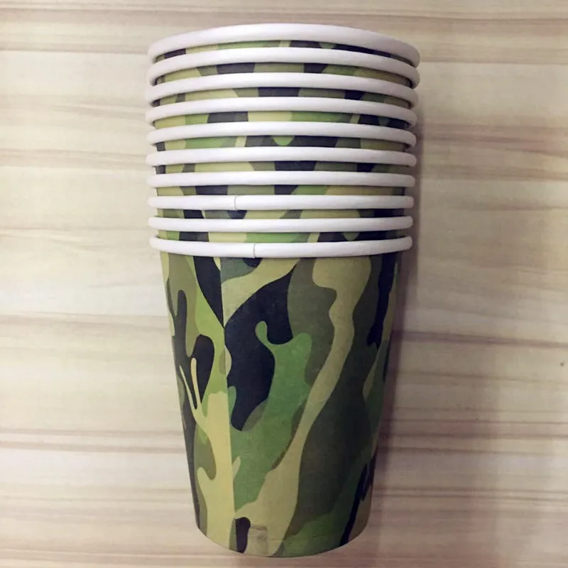 10pcs paper cups Вечерние принадлежности, камуфляжные одноразовые наборы посуды, детские украшения для дня рождения, тематические одноразовые столовые приборы - Цвет: 10pcs paper cups