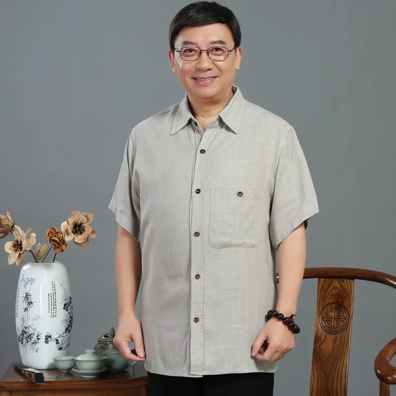 

Summer short sleeve t-shirt men's Linen Shirt Men's top middle-aged loose clothes