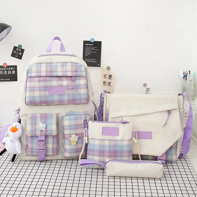 

6-piece Plaid Japanese Girls' Schoolbags Female High School Students' Version of Campus Junior High School Students' Backpacks