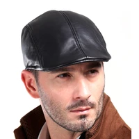 harppihop fur new design mens 100 genuine leather cap newsboy beret cabbie hat golf hat sheepskin caps