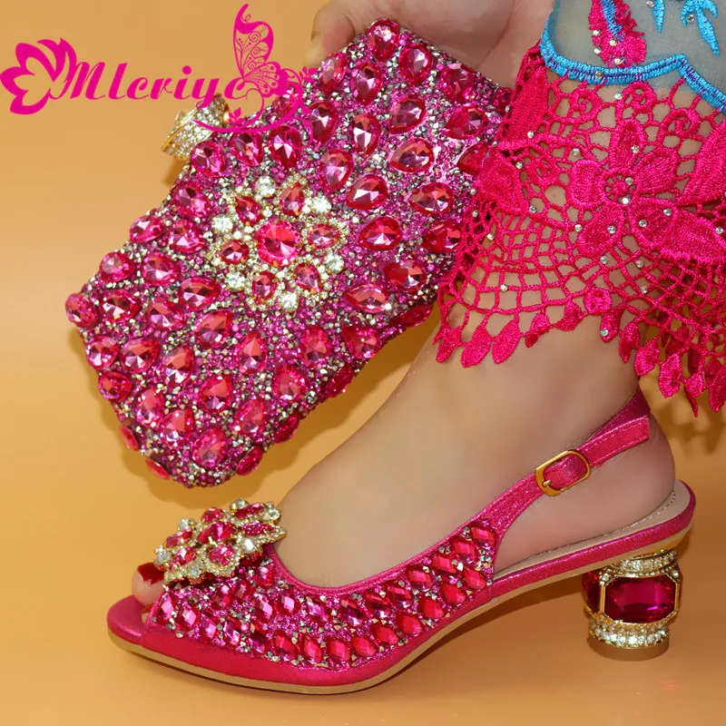 Women Shoes and Bags To Match Set Sale Nigerian Party Shoe Bag Decorated with Rhinestone Ladies Sandals Heels | Обувь