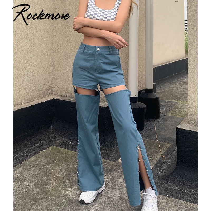 

Rockmore Vintage Hollow Out Women'S Jeans Plus Size Baggy Ripped Split Wide Leg Pants Y2K Streetwear Denim Cargo Trousers Korean