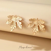 europe hot vintage style gold plating alloy maple leave design retro elegance women party stud earrings