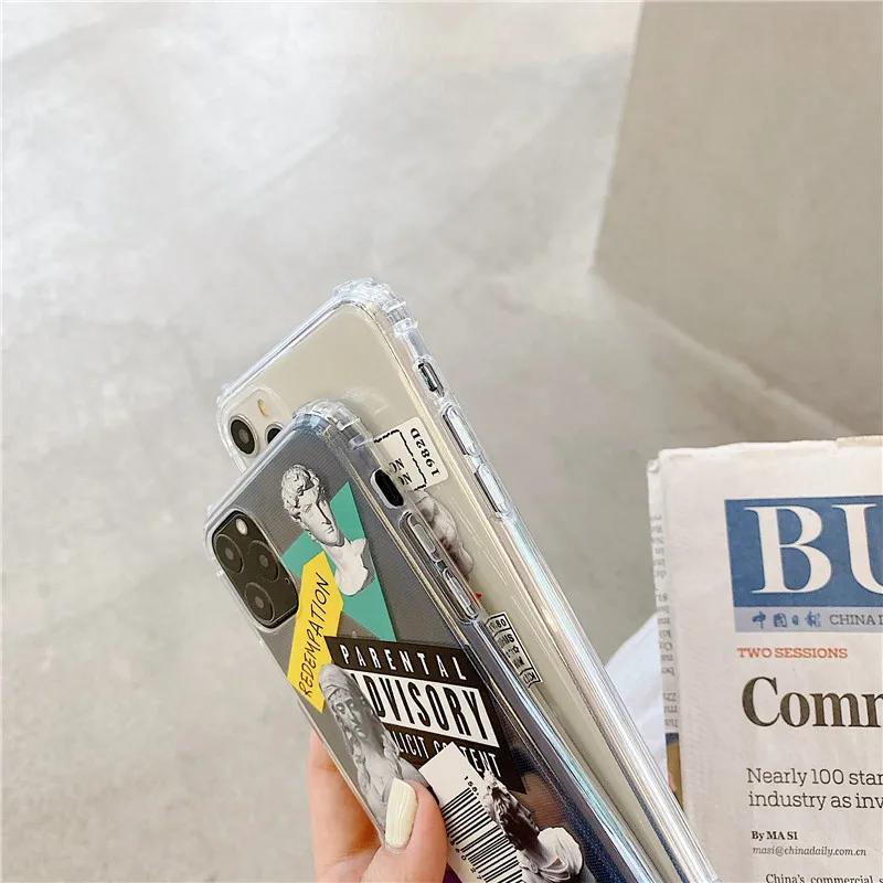 

Luxury Art David Letter Label Phone Case For iPhone 11 Pro XS Max X XR 7 8 Plus Transparent AirBag TPU Soft Back Cover Coque