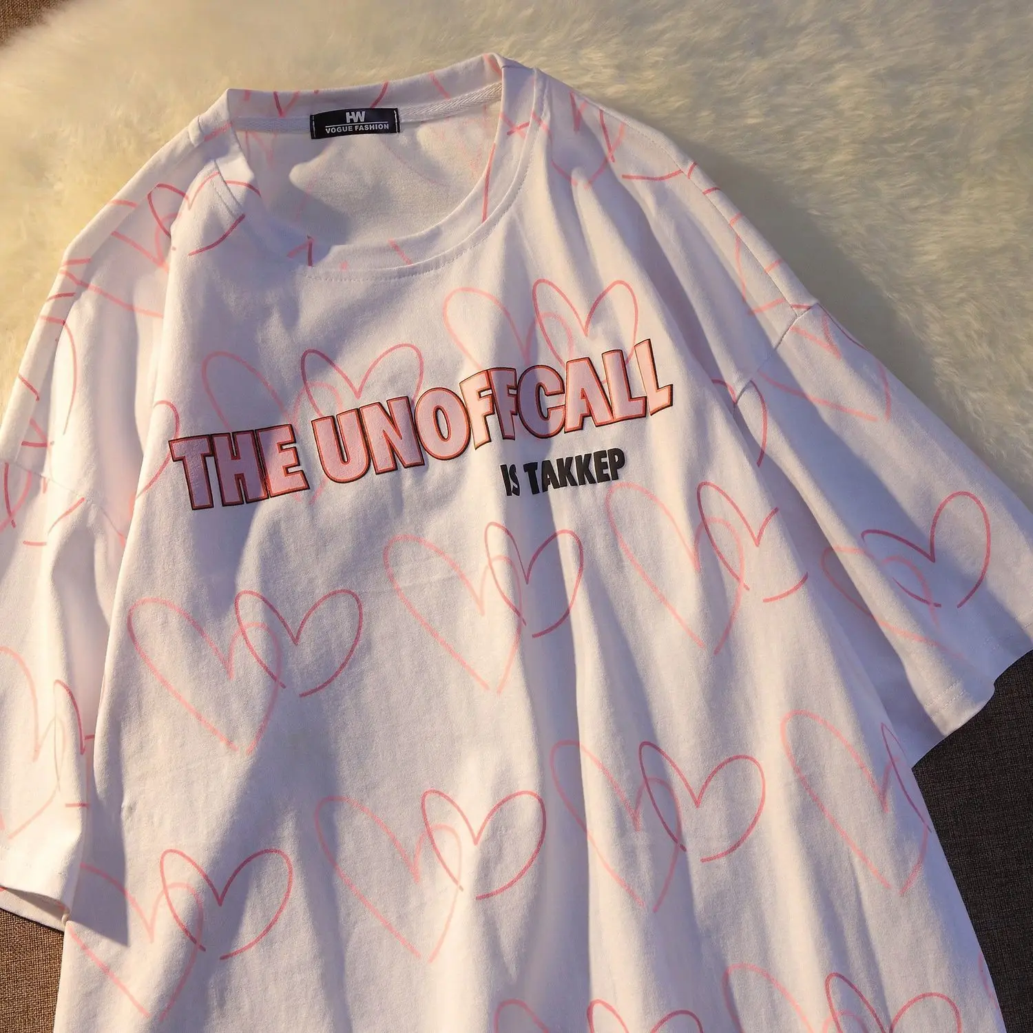 

Summer Harajuku love printed T-shirt Street trend simple versatile loose round neck couple short sleeve T-shirt