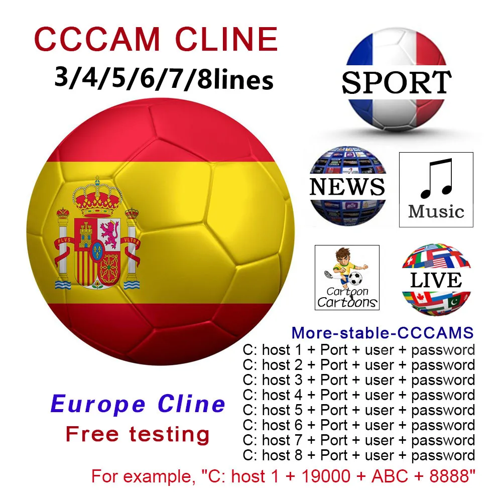 

Spain stable cccam 7 lines for Europe support Portugal Germany Netherlands is compatible with speaker satellite TV