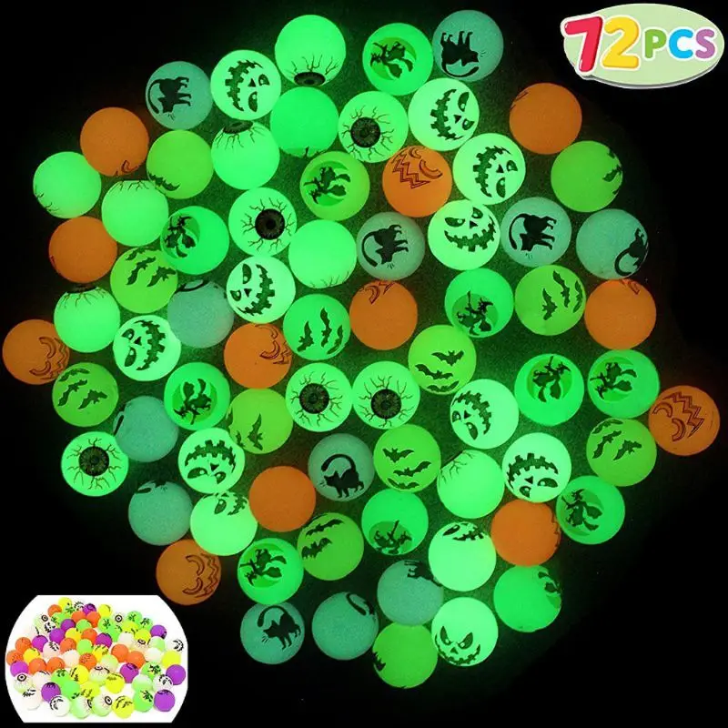 72Pc Halloween Theme Glow in The Dark Bouncing Balls Halloween Bouncy Party Favor Supplies Trick or Treating Goodie Toys