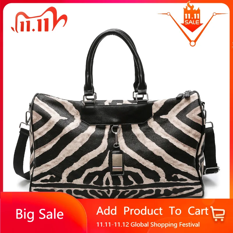

Vintage Style Zebra Pattern Travel Bag Women PU Leather Duffle Bag Women Tote Gym Bag Sport Fitness Yoga Bag Weekend Bag Big Bag