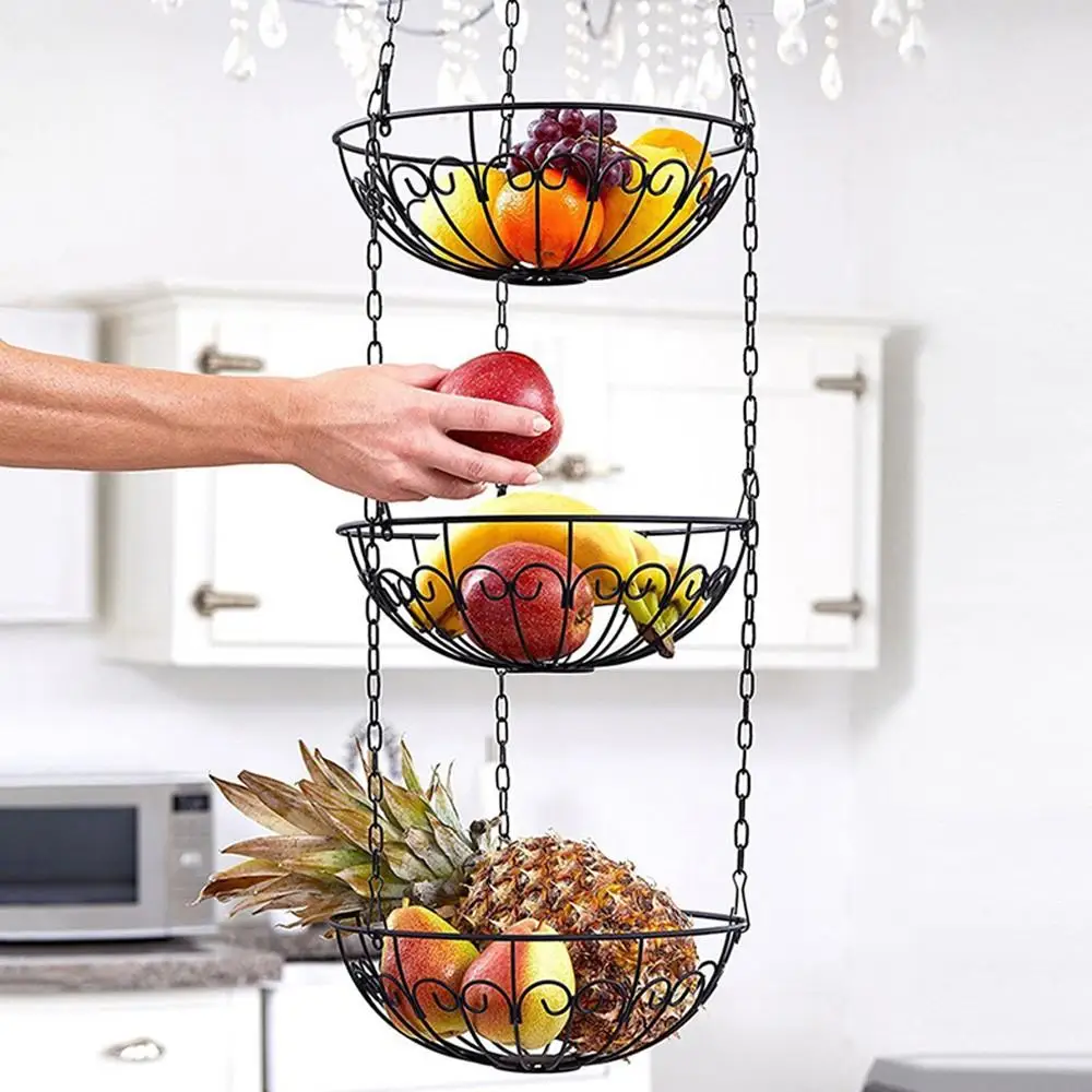 

Рождественский Декор, 3-ярусная подвесная корзина для фруктов, домашняя кухонная металлическая корзина для хранения овощей, 3-ярусные корзи...