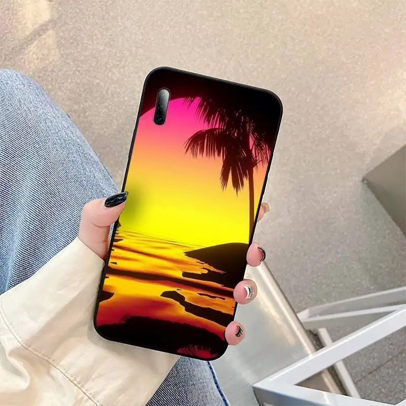 

Summer Beach Scene at Sunset on sea Palm Tree Phone Case For Xiaomi F1 mi10 5 8se pro note2 3 6 89t a2lite Cover Fundas Coque
