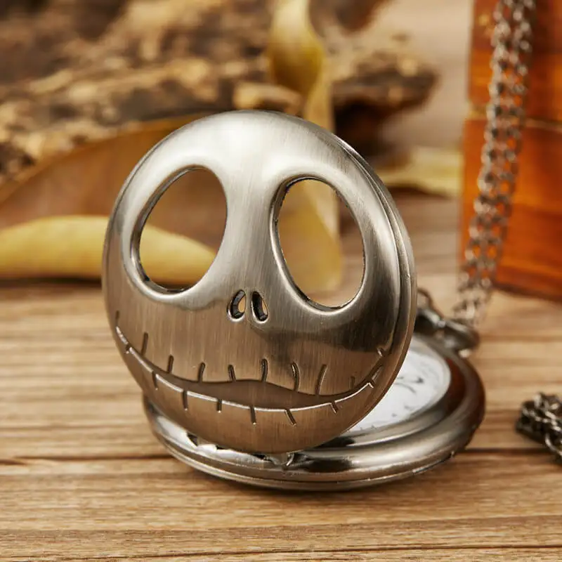 Кошмар перед рождественские карманные часы мужские полый домкрат Skellington кварцевые часы ожерелье цепь для Рождественский подарок