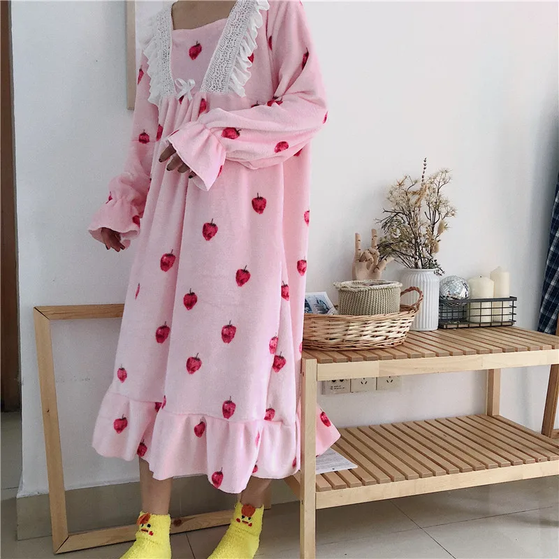 Зимняя теплая одежда для сна плотная ночная рубашка с длинными рукавами платье