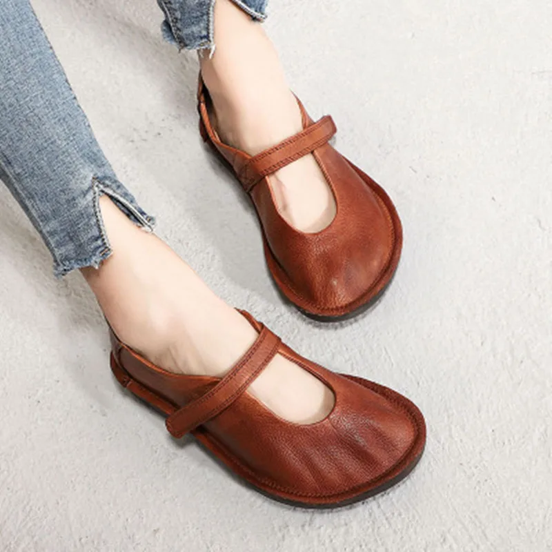 

MVVJKEnew flat sole women shoes Original spring and summer 2019 genuine leather handmade round toe Simple soft sole flats