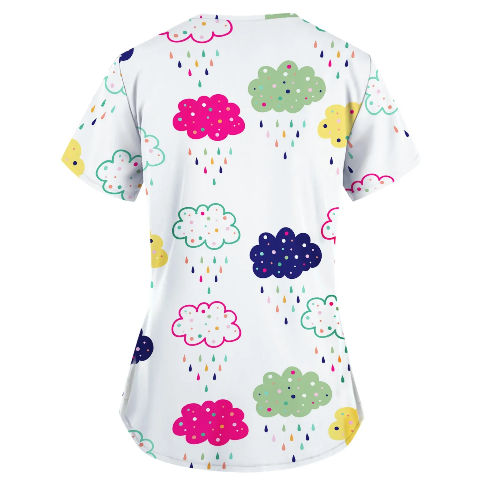 

Cartoo Nurse Uniform Summer Women Veterinary Short Sleeve V-neck with Pockets Salon Uniform Tee Tops V Neck Pocket Scrubs Shirt