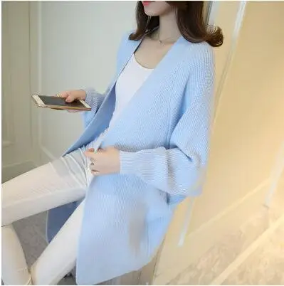 Women Long Sweater Cardigans 3XL Winter Stitch Poncho Knitting Sweater Female Over sized Shawl Cape Jacket Coat Trench Parka - Цвет: Light blue