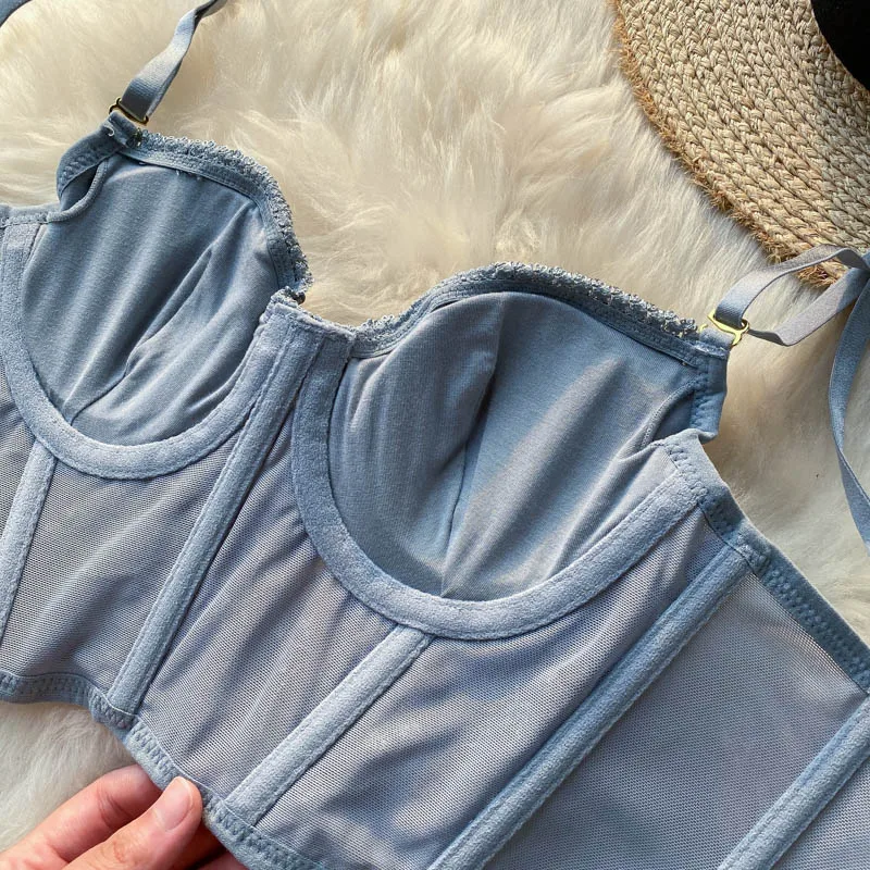 

High Street Women's Camisole 2021 New Fashion Embroidered 3D Petal Bustier Bra Cropped Tops Female Thin Underwear