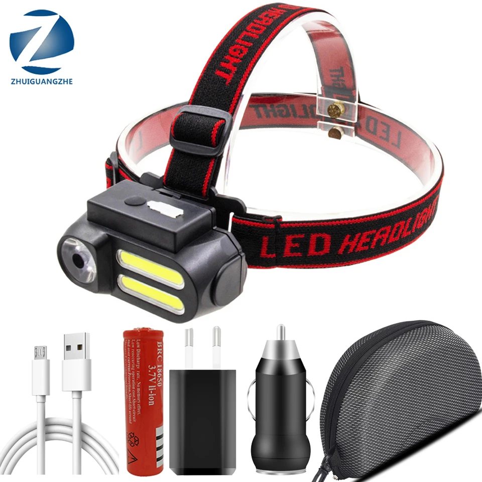 XP-G Q5 COB Led Fishing Headlight Use Rechargeable 18650 Battery Headlamp Head Flashlight Lamp Torch for Camping Light