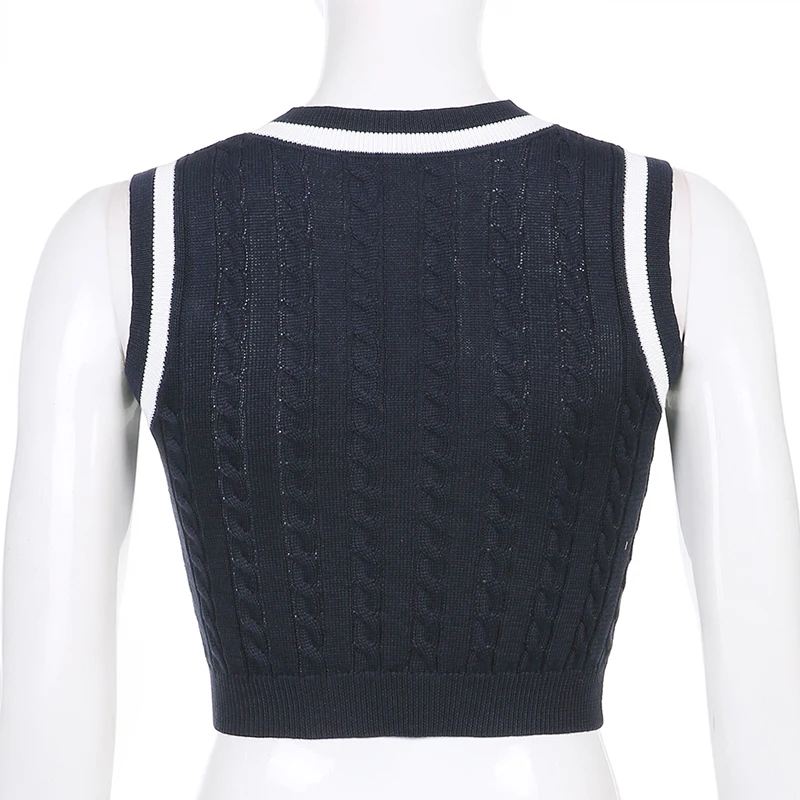 

Letter Print Knitted Tank Sweater Vest Women Y2K Sleeveless V Neck Vintage Crop Top Preppy Style Vintage Pullover