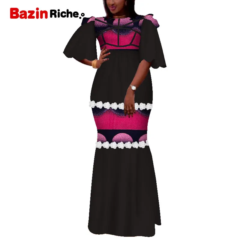 

African Print Dresses for Women Bazin Riche Patchwork Draped Long Dresses Party Vestidos Traditional African Clothing WY5121