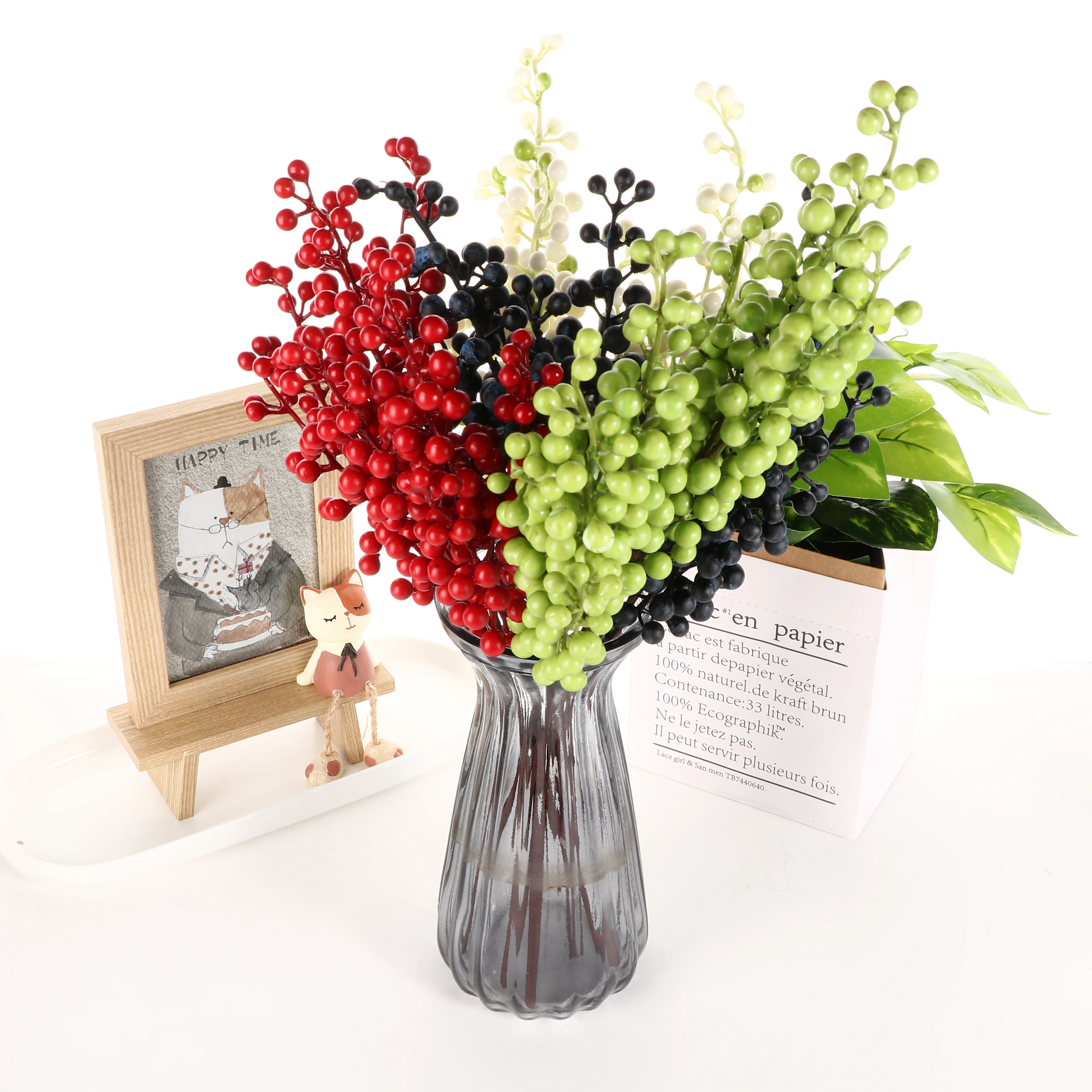 1 ветка искусственных ягод цветок искусственные красные ягоды украшение для дома