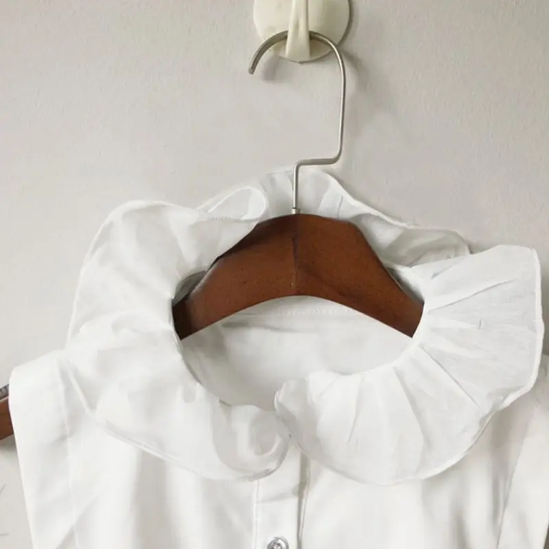 

Korean Sweet Girls Princess Ruffles Stand False Collar Womens Button Down Solid Color Stretchy Detachable Half-Shirt Blouse Gift
