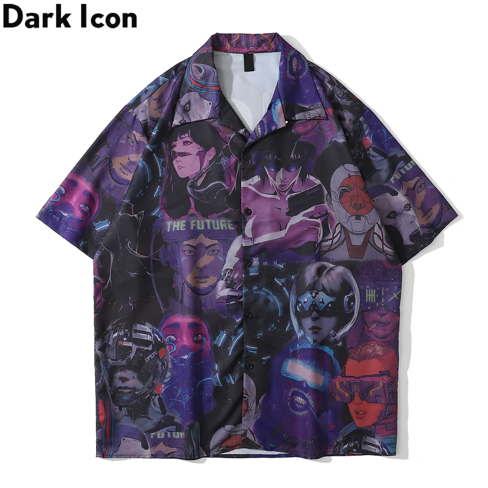 Рубашка-поло мужская летняя с отложным воротником мультяшным принтом | Мужская