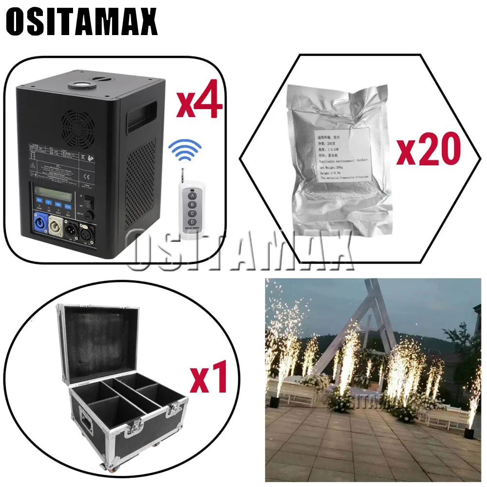 4pcs in case and 20 2 шт./лот, 400 Вт, пульт дистанционного управления/DMX, холодная Искра, фейерверк, искры, машина для празднования свадьбы, вечеринки - Цвет: 4pcs in case and 20