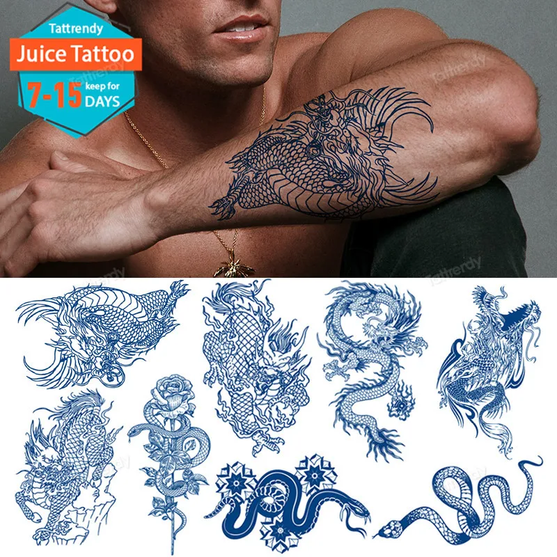 

juice ink long lasting temporary sleeve tattoo dragon snake wings totem tribal tattoo sticker for men women body art waterproof