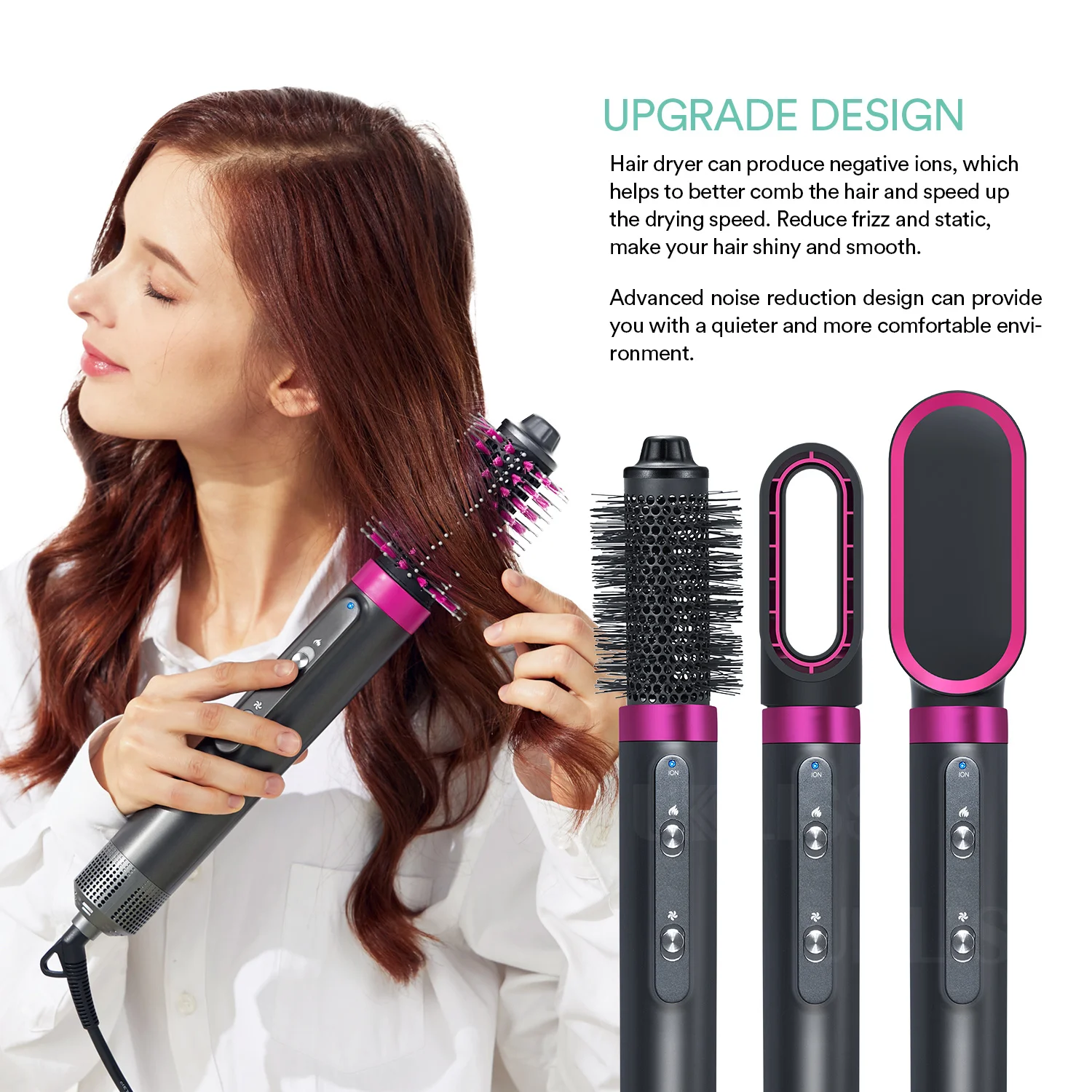 

Hair Curling Wand 5 In1 Negative Ion Hair Waves Curler Straightener Electric Blow Dryer Comb Detachable Hot-Air Hair Brush Kit