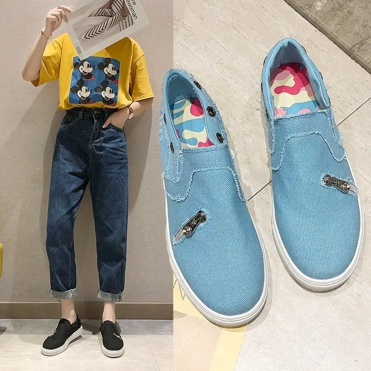 Женская Брезентовая обувь без шнуровки с бахромой на плоской подошве осень для