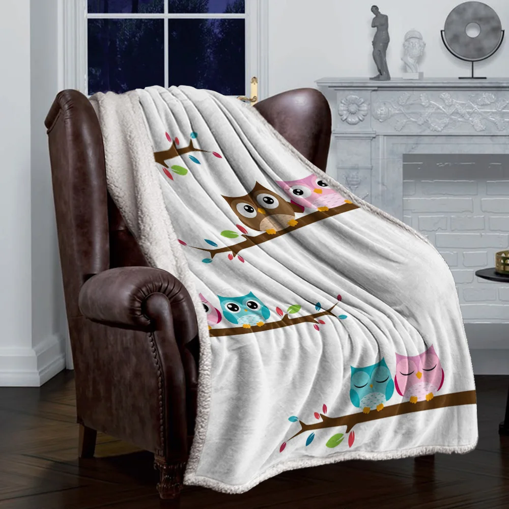 Зимнее кашемировое одеяло мультяшная сова пара ветвей теплое шерповое