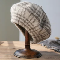 autumn and winter womens hats plaid knit beret plaid knit beret