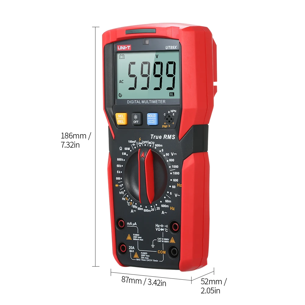 

UNI-T UT89X Digital Multimeter 6000 Counts LCD Display True RMS Measure AC/DC Voltage Capacitance Frequency Diode Tester