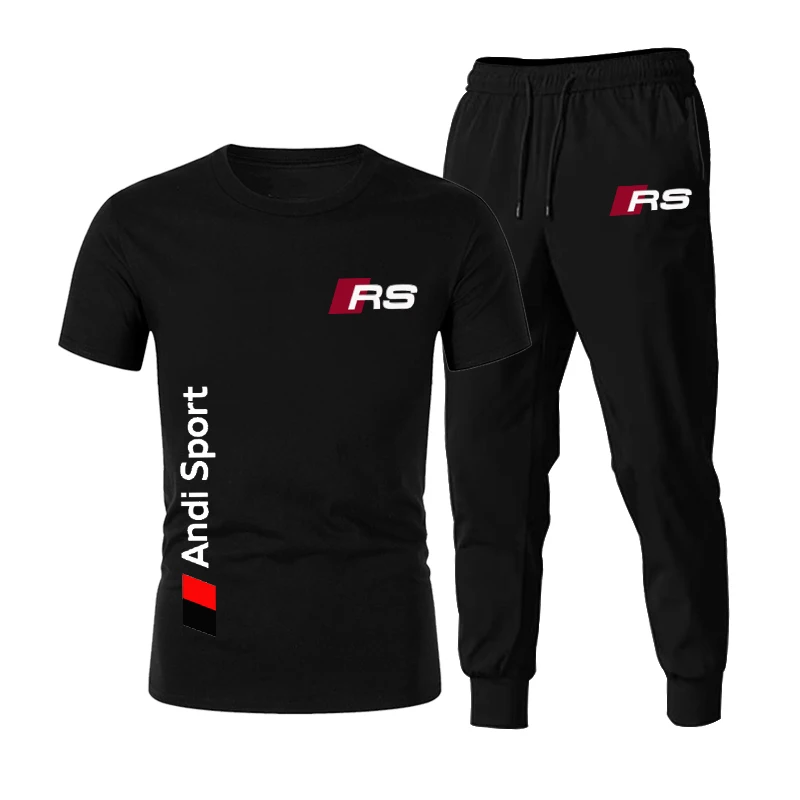 

2021 new sports T-shirt casual pants suit 2-piece set men's casual short-sleeved cotton top cool T-shirt summer cycling clothing