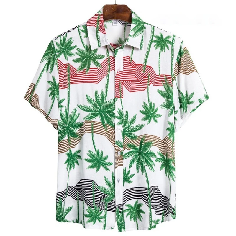 

Summer Fhsion Men's Shirt Print Short-sleeve Cool Thin Casual Blouses Hip-hop Streetwear Handsome Hwaiian Beach Holiday Tops