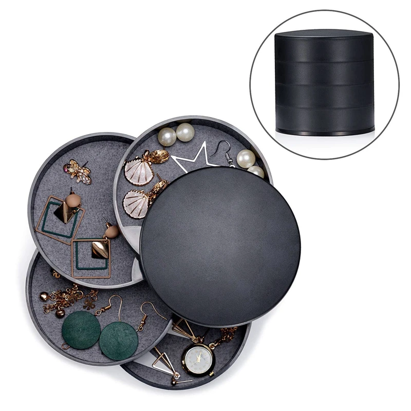 4 круглый Ланч-бокс для ювелирных украшений шкатулка башня кольца серьги ящик