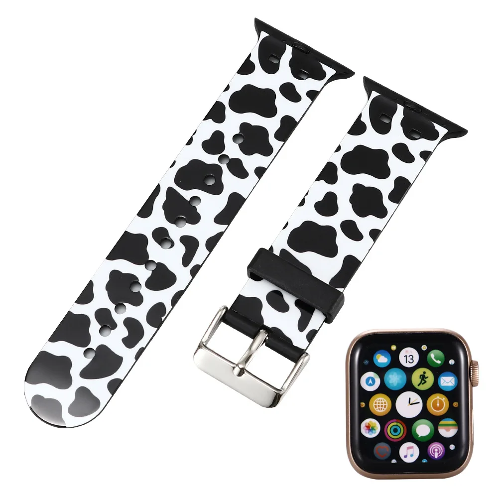 

Fashion Cow Pattern Strap For Apple Watch 44mm 40mm 38mm 42mm For IWatch Series 6 5 4 3 2 Cute Geometric Print Watch Band Strap