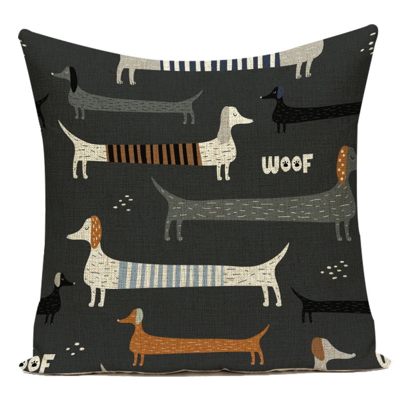 Декоративные наволочки Пumelo Tree с рисунком таксы из льна и хлопка