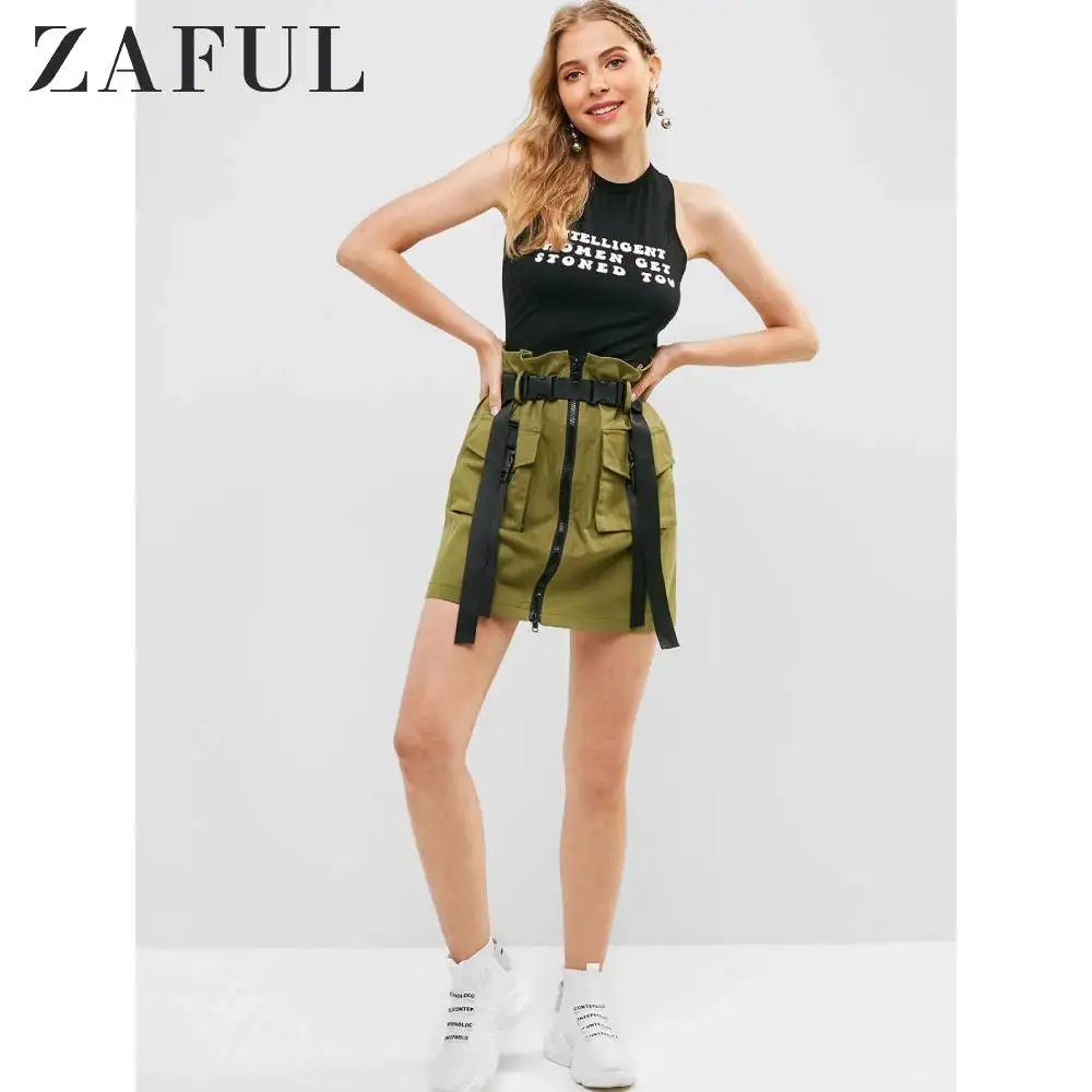 ZAFUL трапециевидная юбка с пряжками и карманами Повседневная Уличная мини-юбка