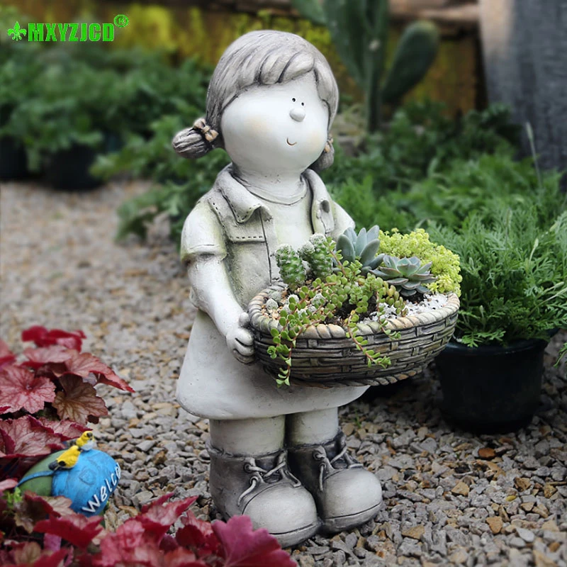 Суккулентный горшок для растений маленьких девочек цветочный скульптура с